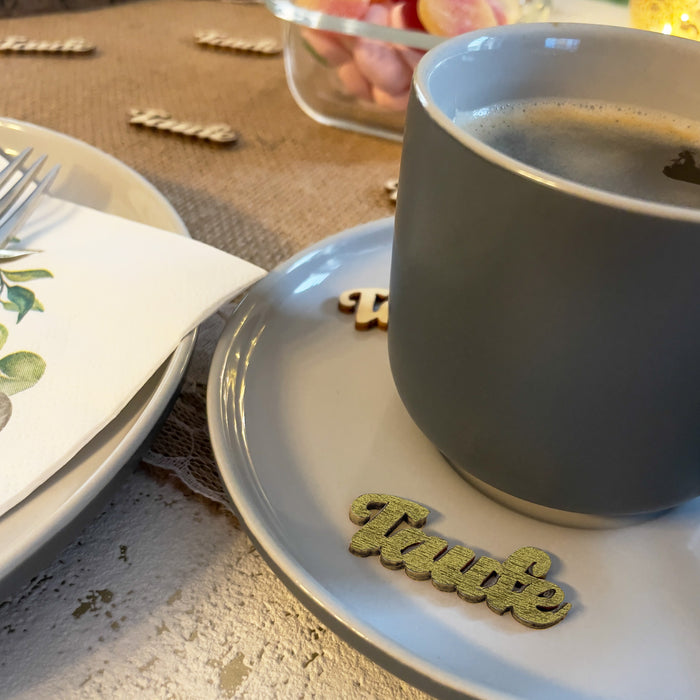 Holz Konfetti Set Taufe Schriftzug 18 Stk. Tischdeko für Taufe Traufe Hochzeit Deko Junge Mädchen Streudeko - gold