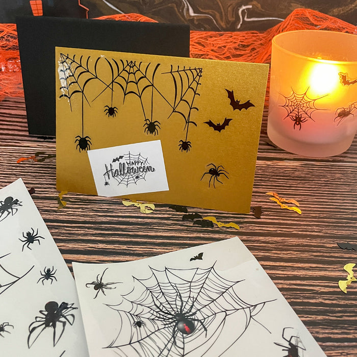 Sticker Set Spinnen mit Spinnennetz Aufkleber zum Verzieren Scrapbooking Basteln für Halloween Deko