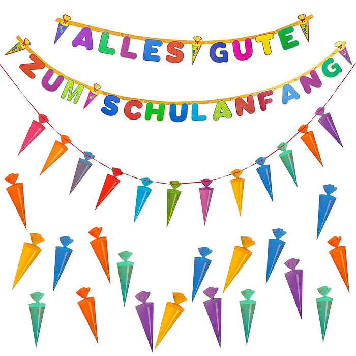 Schuleinführung Schulanfang Einschulung Deko Set - Girlanden + Zuckertüte Konfetti Set