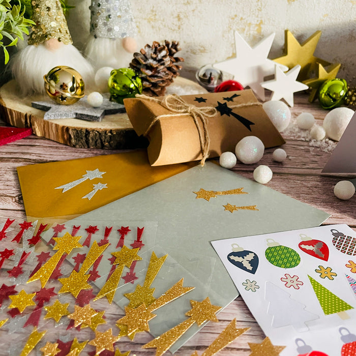 74 Sternschnuppen Sticker Glitzer Schnuppen Stern Aufkleber für Weihnachten zum Dekorieren Spielen Basteln Scrapbooking - gold