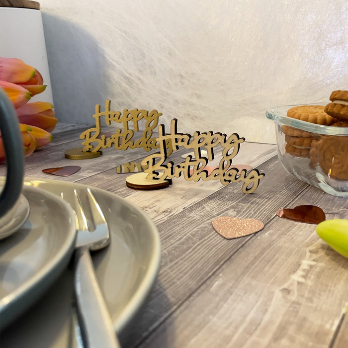 Schriftzug Happy Birthday Aufsteller aus Holz Dekoration für Geburtstag Kindergeburtstag Deko Tischdeko - natur