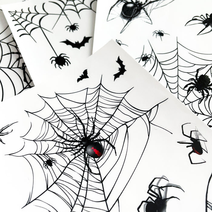 Sticker Set Spinnen mit Spinnennetz Aufkleber zum Verzieren Scrapbooking Basteln für Halloween Deko