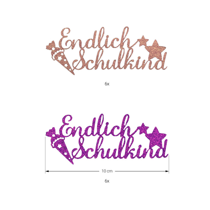 12x Endlich Schulkind Konfetti für Schuleinführung Einschulung Schulanfang Streudeko Tischdeko - rosé + pink