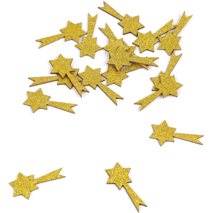 Holz Sternschnuppen Komet Set mit Glitzer als Konfetti Tisch Deko für Weihnachten DIY Basteln - gold