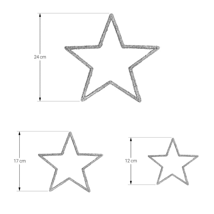 Deckenhänger Girlande Sterne zum Aufhängen 3er Set für Weihnachten Advent Dekoration Weihnachtsdeko - silber