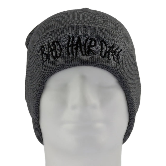 Beanie Mütze Slouch Damen Herren Winter Mützen - BAD HAIR DAY GRAU