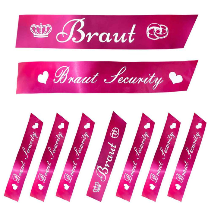 Schärpe Braut + Braut Security Set JGA Hen Party Bride to be Herz pink