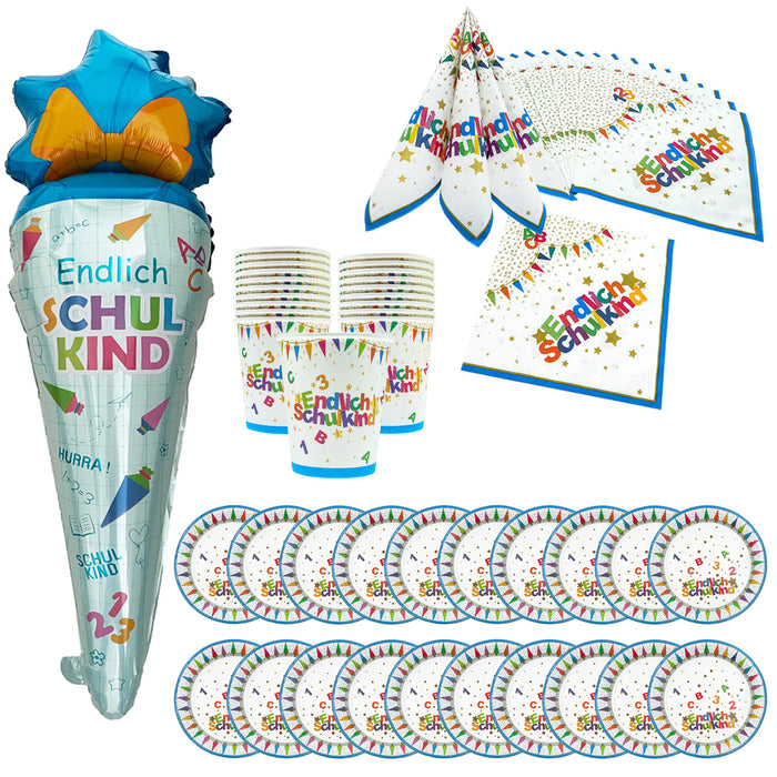 Schuleinführung Einschulung Deko Set - Folienballon Zuckertüte + 20 Servietten + 20 Pappteller + 20 Pappbecher