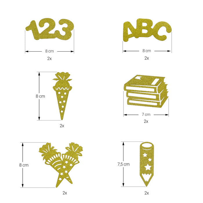 Schul Konfetti Set gold für Schuleinführung Einschulung Schulanfang Schule Streudeko Tischdeko