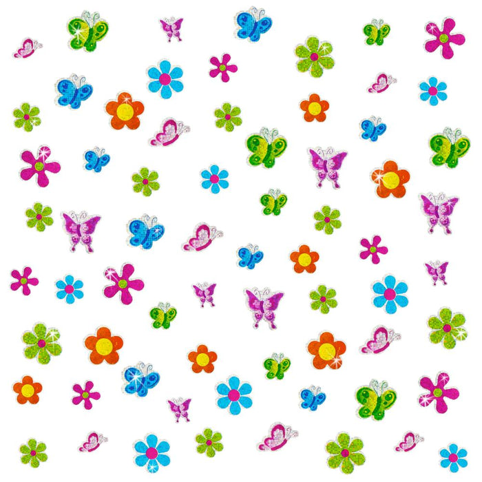 68 Sticker Aufkleber Blumen Schmetterlinge glitzernd Kinder - bunt